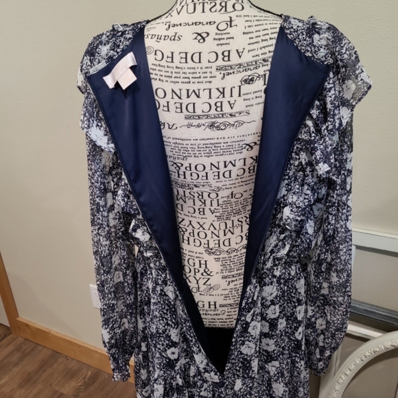 Rachel Parcell Dress Women SZ large blue floral with Metallic flowy ruffle - Picture 8 of 12